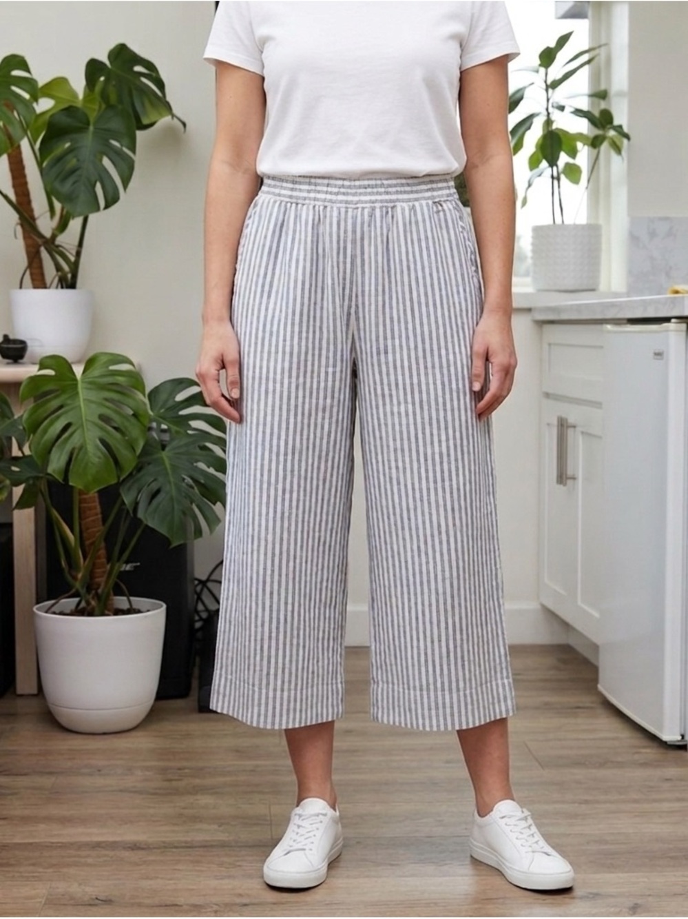 Amour Vert Cotton Stripe Crop Pant